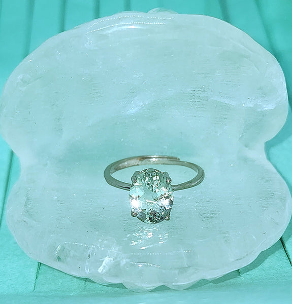 Green Amethyst Prasiolite Solitaire Ring in Sterling Silver