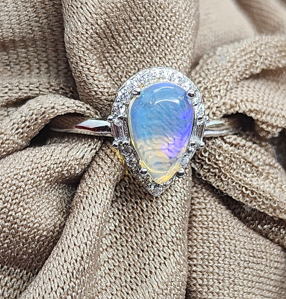 Rainbow Moonstone Teardrop Ring