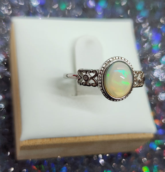 Rainbow Moonstone with Heart Band Ring