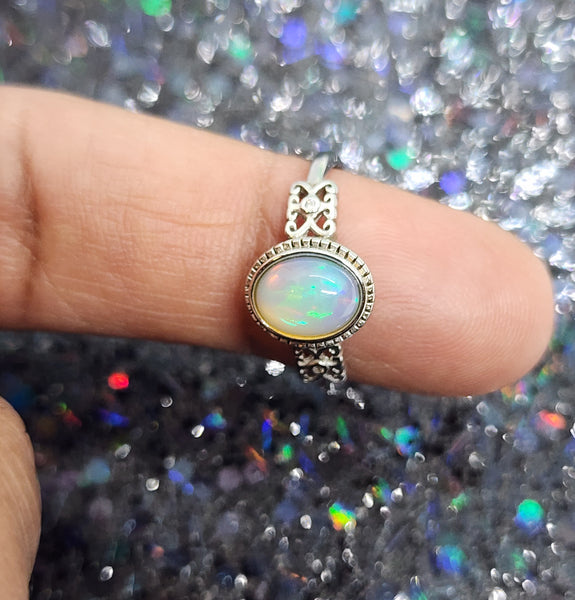 Rainbow Moonstone with Heart Band Ring