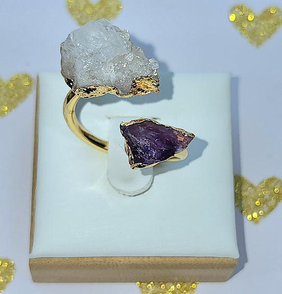 Amethyst with Druzy Quartz Ring