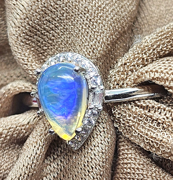 Rainbow Moonstone Teardrop Ring