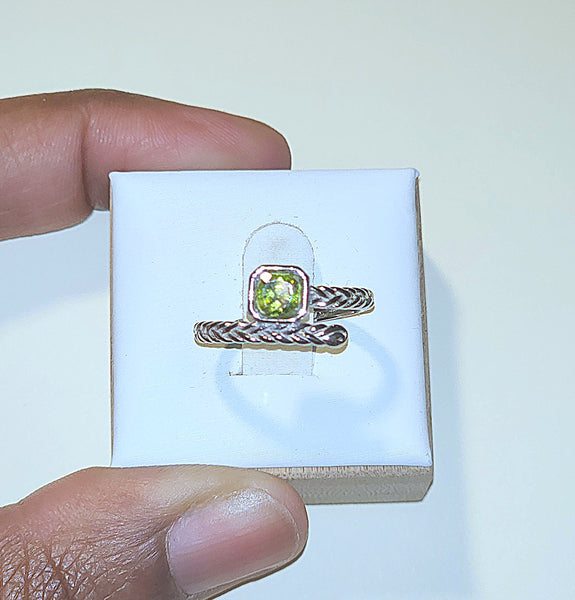 Princess Cut Peridot Ring in Sterling Silver