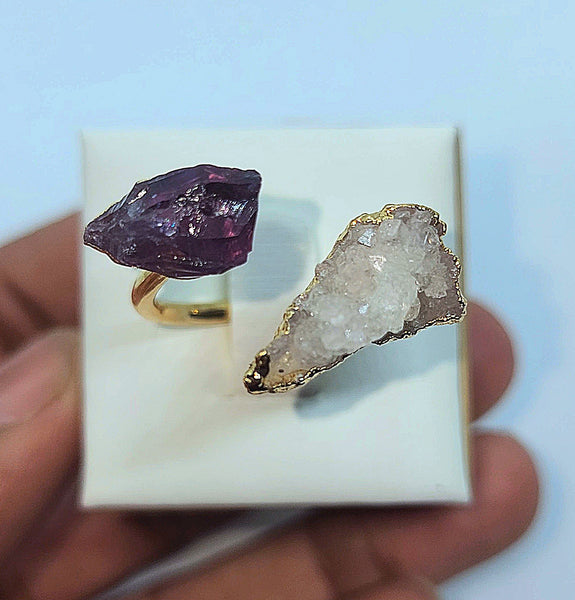 Amethyst with Druzy Quartz Ring