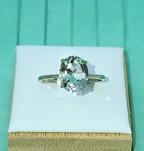 Green Amethyst Prasiolite Solitaire Ring in Sterling Silver