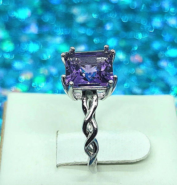 Princess Cut Amethyst Solitaire Ring in Sterling Silver