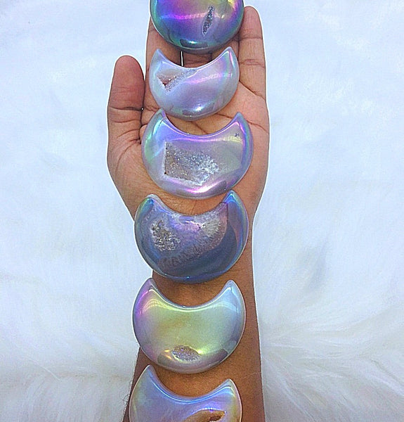 Druzy Angel Aura Agate Crescent Moons