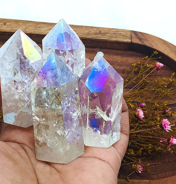 Angel Aura Crackle Quartz Towers