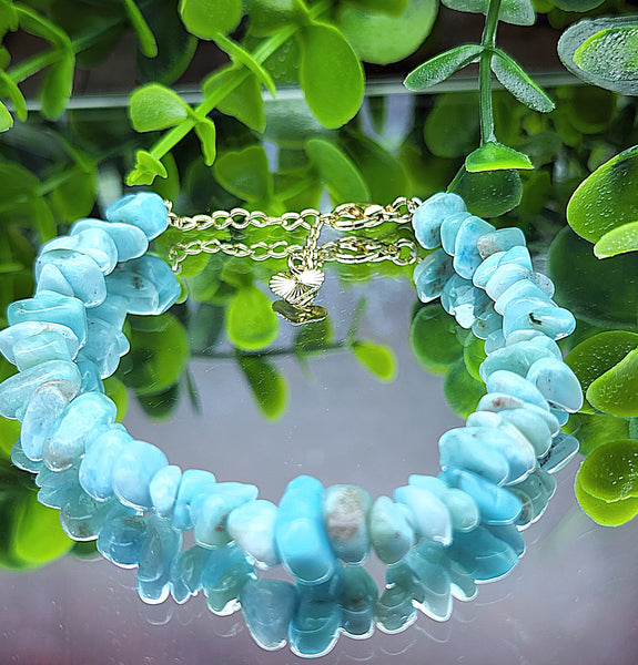 Adjustable Larimar Bracelet with Heart Charm