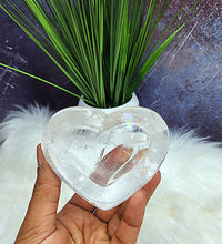 Clear Quartz Heart Bowl with Rainbows