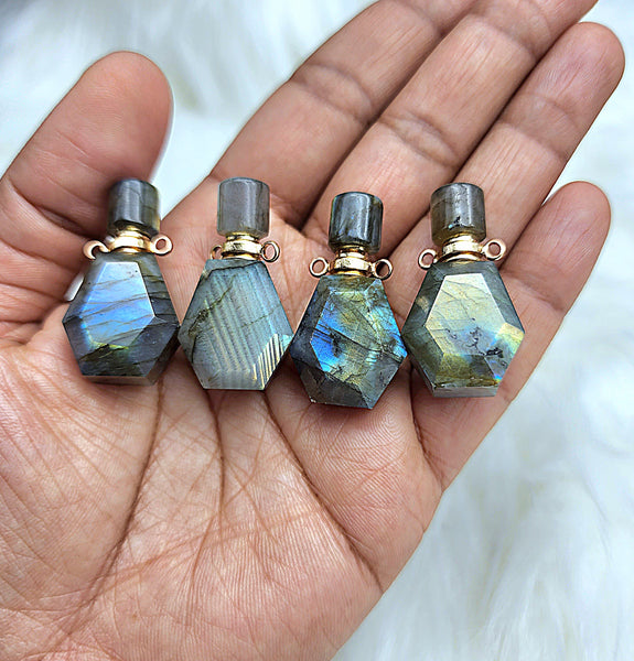 Faceted Labradorite Perfume Bottle Necklace