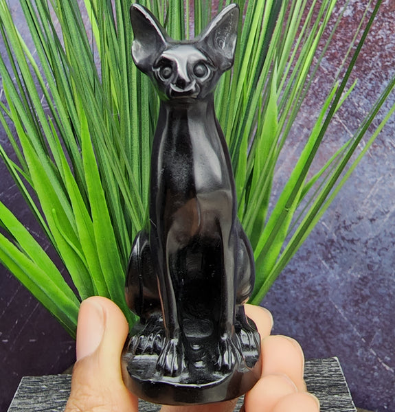 Black Obsidian Bastet Carving