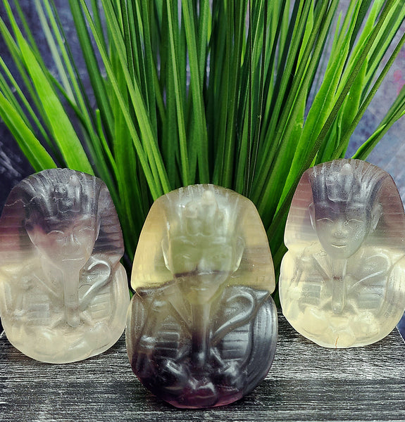 Yellow Fluorite Pharaoh Bust Carvings