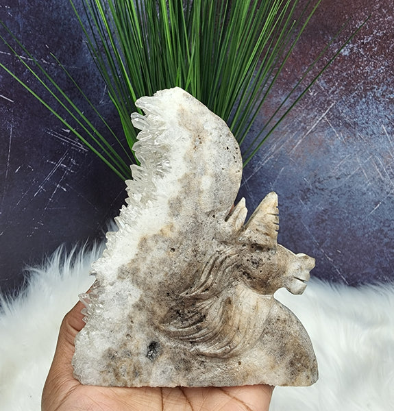 Quartz Cluster Unicorn Carving