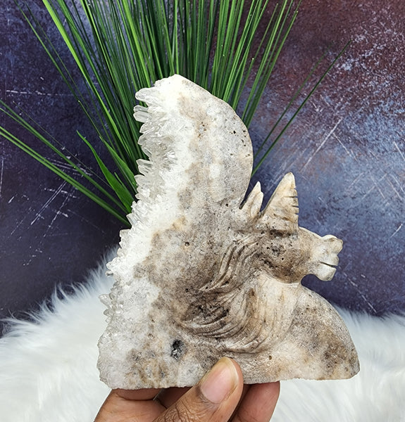 Quartz Cluster Unicorn Carving