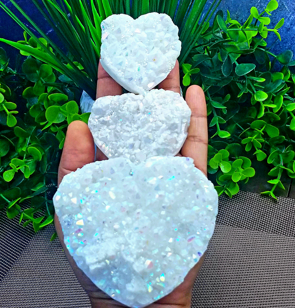 Angel Aura Quartz Cluster Heart Carvings