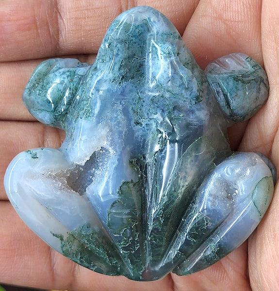 Adorable Moss Agate Frog Carvings