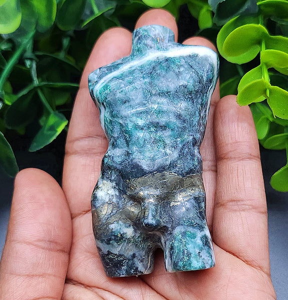 Rare Moss Agate w/Malachite & Pyrite Inclusions Male Body