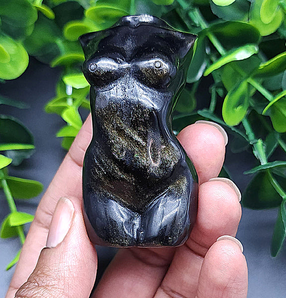 Gold Sheen Obsidian Goddess Carving