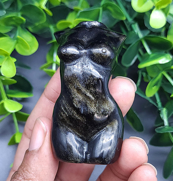 Gold Sheen Obsidian Goddess Carving