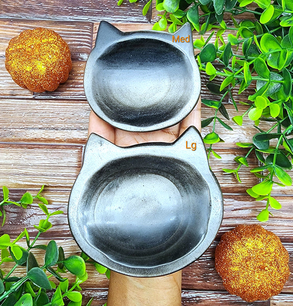 Silver Sheen Obsidian Cat Bowls