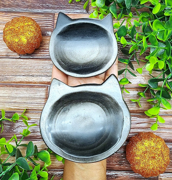 Silver Sheen Obsidian Cat Bowls